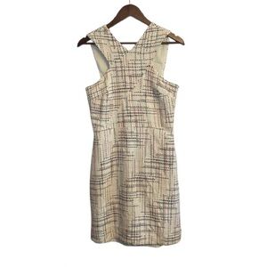 Banana Republic Preppy Cream with Red & Blue Cross Front Tweed Dress
